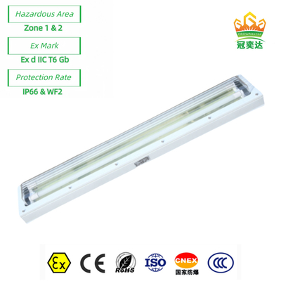Ex Proof Flameproof LED Liniowe światło fluorescencyjne ATEX z całym tworzywem sztucznym ((GRP) ciało 72watt 100lm/w